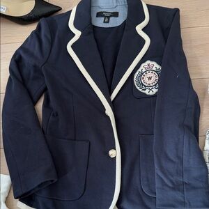 Weekend Max Mara Navy Blazer with Cream Piping and Embroidered Crest